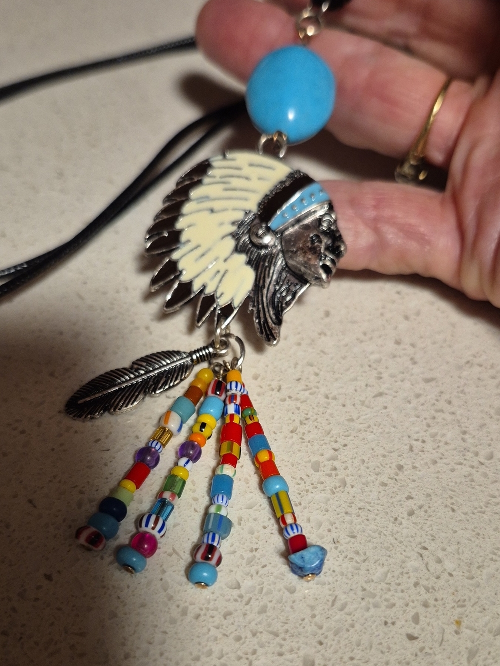 Turquoise Indiana Head  Necklase